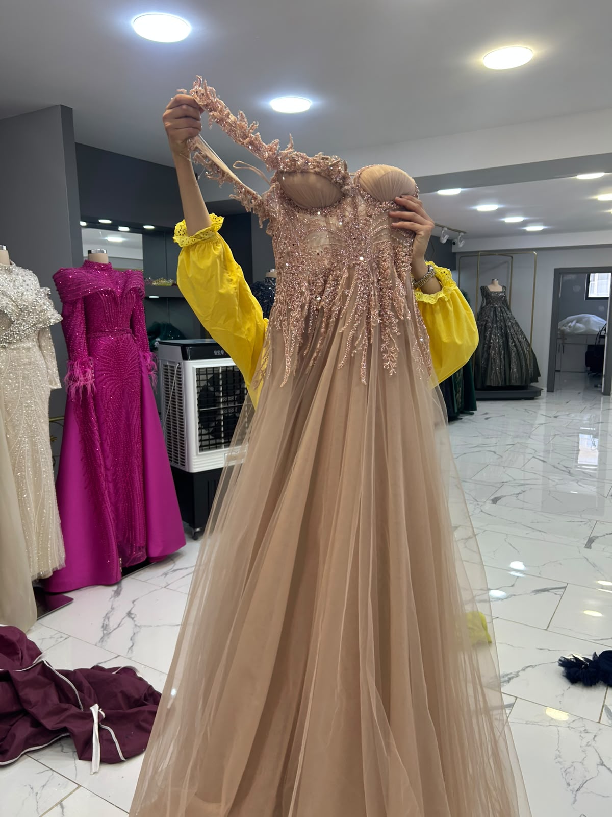Yarım kol pudra pembesi helen nişanlık